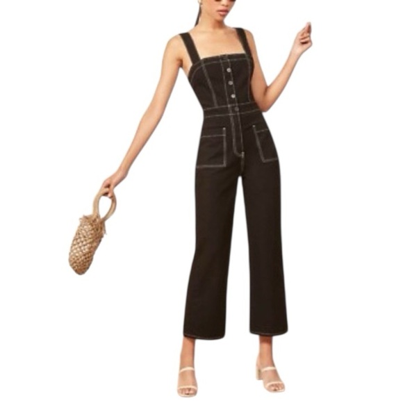 NWT Reformation Amory Wide-Leg Jumpsuit in Wash Black - Size 12 - Picture 10 of 13
